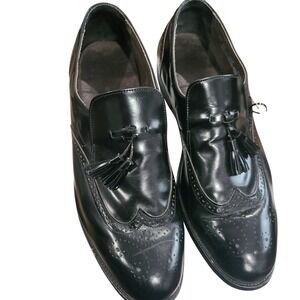 Vintage Black Leather Wingtip Tassel Loafers Made in USA Mens 14 3E Wide Brogue